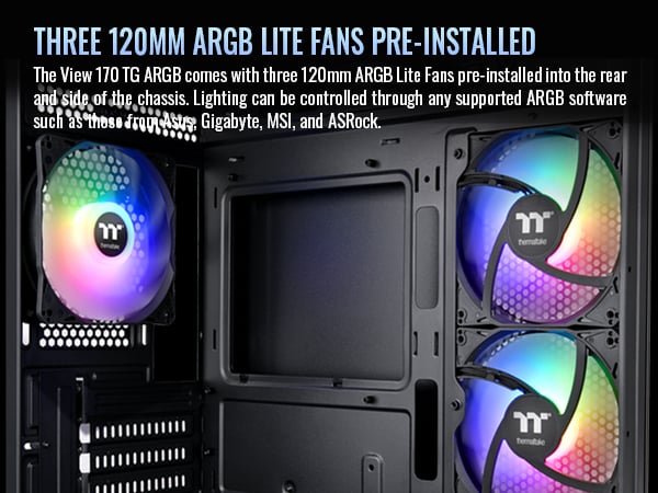 Thermaltake View 170 TG ARGB Black Micro-ATX Case; 3x120mm